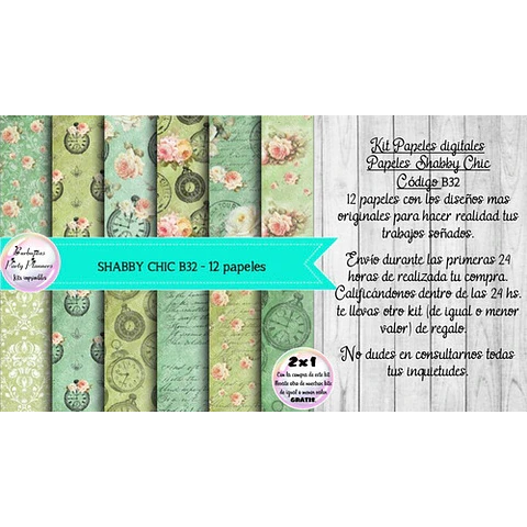 Papeles Digitales Shabby Chic Vintage Verde Aceituna B32
