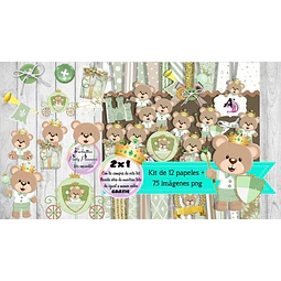 Cliparts Y Papeles Osito Principe Verde Kit Imprimible
