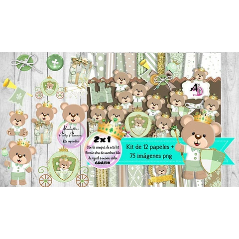 Cliparts Y Papeles Osito Principe Verde Kit Imprimible