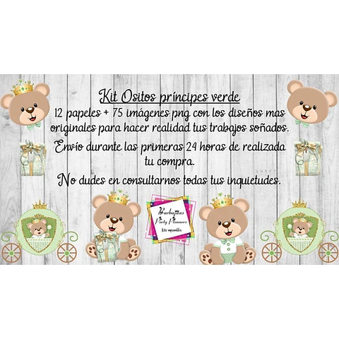 Cliparts Y Papeles Osito Principe Verde Kit Imprimible