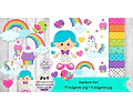 Cliparts Y Papeles Arco Iris Niña Unicornio  Kit Imprimible