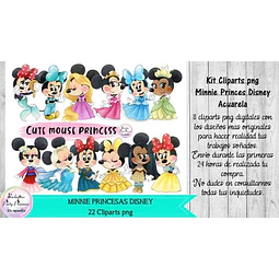 Cliparts Minnie Princesas Disney Acuarela Kit Imprimibles