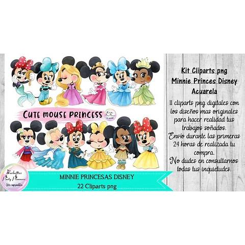 Cliparts Minnie Princesas Disney Acuarela Kit Imprimibles