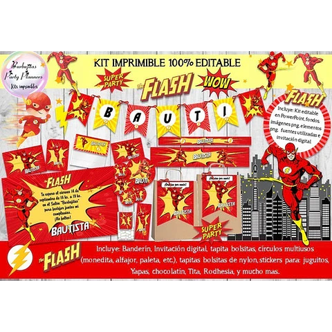 Kit Imprimible Candy Bar Flash 100% Editable