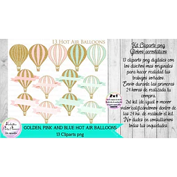 Clipart Png Globos Aerostáticos Rosa Dorado  Kit Imprimible
