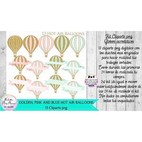 Clipart Png Globos Aerostáticos Rosa Dorado  Kit Imprimible