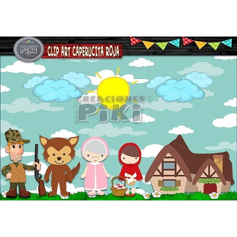 Pack Imágenes Clipart Caperucita Roja Lobo Cazador + Regalo