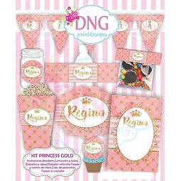 Kit Imprimible Invitaciones Candy Bar Png / Princesa Dorada