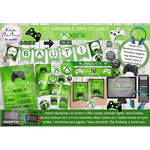 Kit Imprimible Candy Bar Xbox X Box Gamer 100% Editable