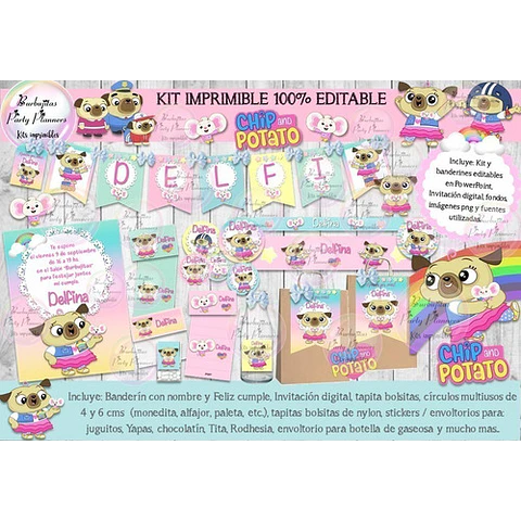 Kit Imprimible Candy Bar Chip Y Potato 100% Editable