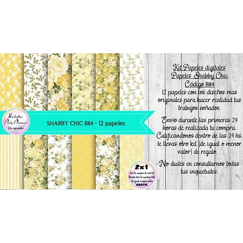 Papeles Digitales Shabby Chic Vintage Amarillo Y Verde B84