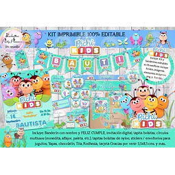 Kit Imprimible Candy Bar Bichikids Bichi Kids 100% Editable