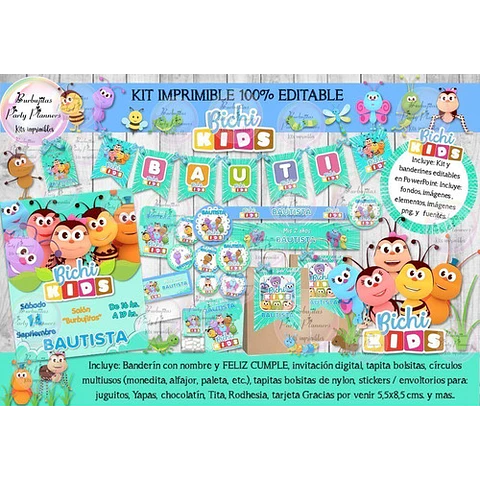Kit Imprimible Candy Bar Bichikids Bichi Kids 100% Editable