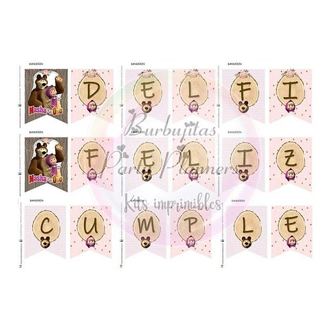 Kit Imprimible Candy Bar Masha Y El Oso Shabby 100% Editable