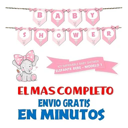 Kit Imprimible Candy Bar Baby Shower Elefante Bebe Nena Full