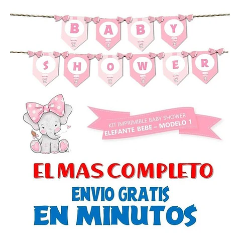 Kit Imprimible Candy Bar Baby Shower Elefante Bebe Nena Full