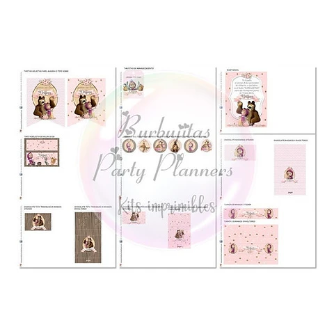 Kit Imprimible Candy Bar Masha Y El Oso Shabby 100% Editable