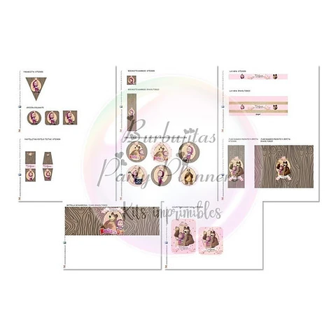 Kit Imprimible Candy Bar Masha Y El Oso Shabby 100% Editable