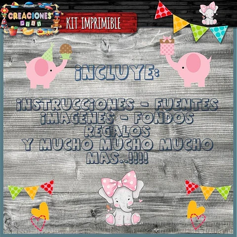 Kit Imprimible Candy Bar Baby Shower Elefante Bebe Nena Full