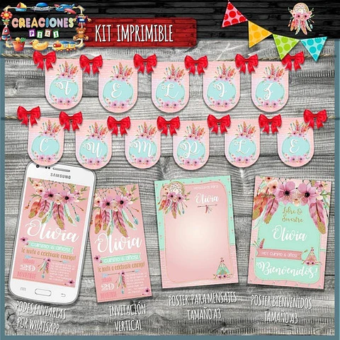 Kit Imprimible Candy Bar Carpa India Teepee El Mas Completo