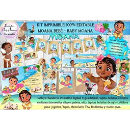 Kit Imprimible Candy Bar Moana Bebe Baby 100% Editable