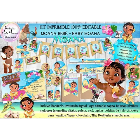 Kit Imprimible Candy Bar Moana Bebe Baby 100% Editable