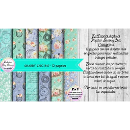Papeles Digitales Shabby Chic Vintage Celeste Y Verde B47