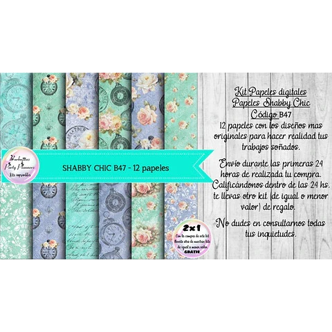 Papeles Digitales Shabby Chic Vintage Celeste Y Verde B47