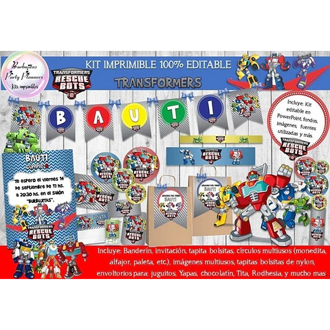 Kit Imprimible Transformers Rescue Bots 100% Editable
