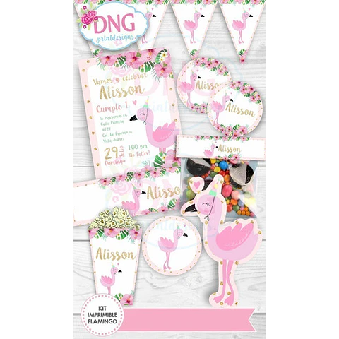 Kit Imprimible Invitaciones Candy Bar Png / Flamenco