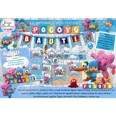 Kit Imprimible Candy Bar Pocoyo 100% Editable