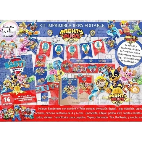 Kit Imprimible Paw Patrol Mighty Pups Patrulla 100% Editable