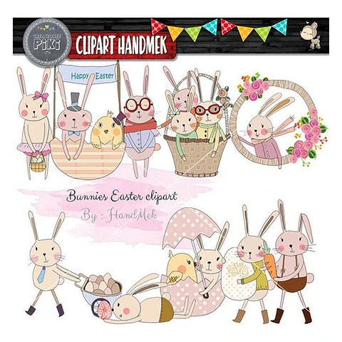 Pack Imagenes Clipart Conejo Huevo De Pascua + Regalo A1