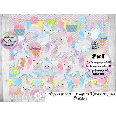 Papeles Fondos Digitales Unicornios Mod. 6 - Kit Imprimible