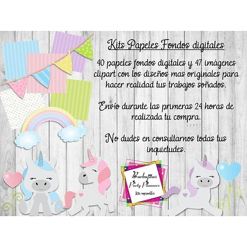 Papeles Fondos Digitales Unicornios Mod. 6 - Kit Imprimible