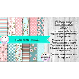 Papeles Digitales Shabby Chic Rosa Verde Aguamarino B8