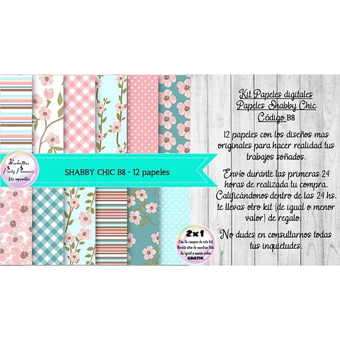 Papeles Digitales Shabby Chic Rosa Verde Aguamarino B8