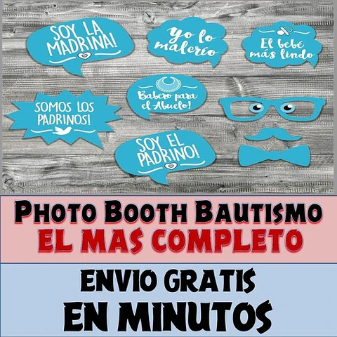 Kit Photo Booth Bautismo Nene Imprimible Frases Y Props