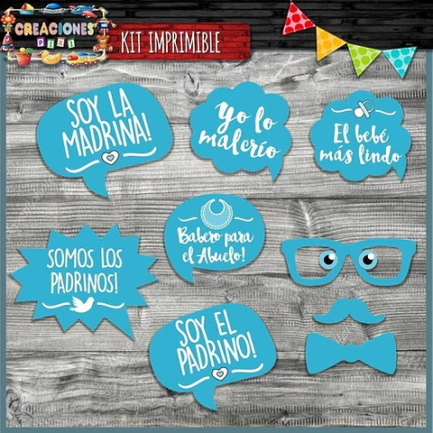 Kit Photo Booth Bautismo Nene Imprimible Frases Y Props