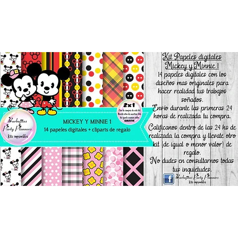 Papeles Fondos Digitales Mickey Y Minnie 1 Kit Imprimible