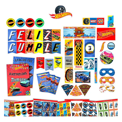 Kit Imprimible Cumple + Candy Editable - Hot Wheels