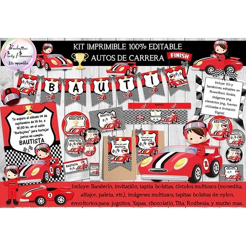 Kit Imprimible Candy Bar Autos De Carrera 100% Editable