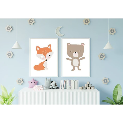 Kit X4 Laminas Imprimibles Animales Del Bosque (sin Flores)