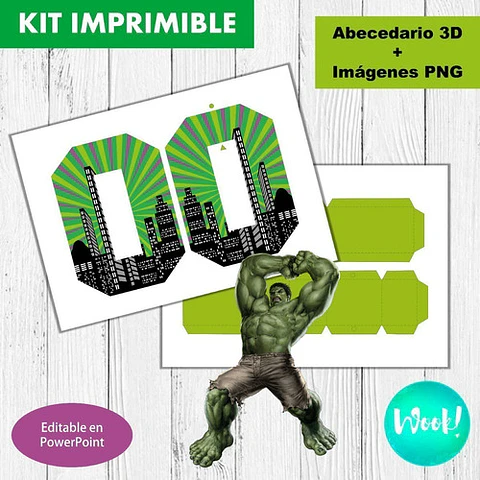 Kit Imprimible Letras 3d Editables El Increíble Hulk