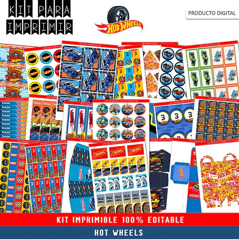 Kit Imprimible Cumple + Candy Editable - Hot Wheels