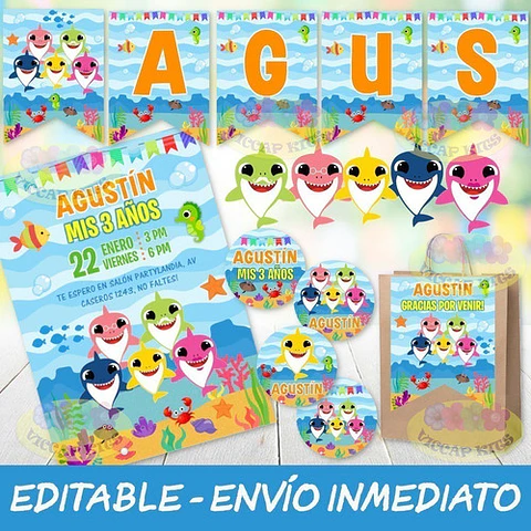 Kit Imprimible Baby Shark Invitaciones Candy Bar Editable