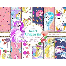 Papeles Digitales Dulces Unicornios M50