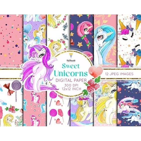 Papeles Digitales Dulces Unicornios M50
