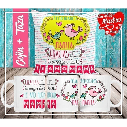 Plantillas Sublimación Almohadón Tazas - Día De La Madre