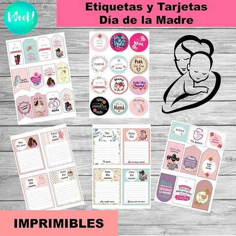 Kit Imprimible Día De La Madre Tags, Circulos Y Tarjetas
